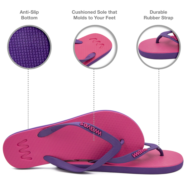 Purple and Pink Twofold Flip Flops, Women's