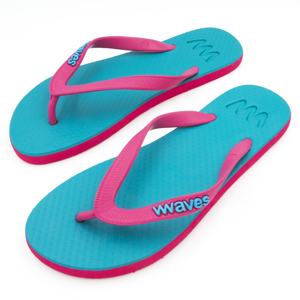 Turquoise and Magenta Twofold Flip Flops, Women's