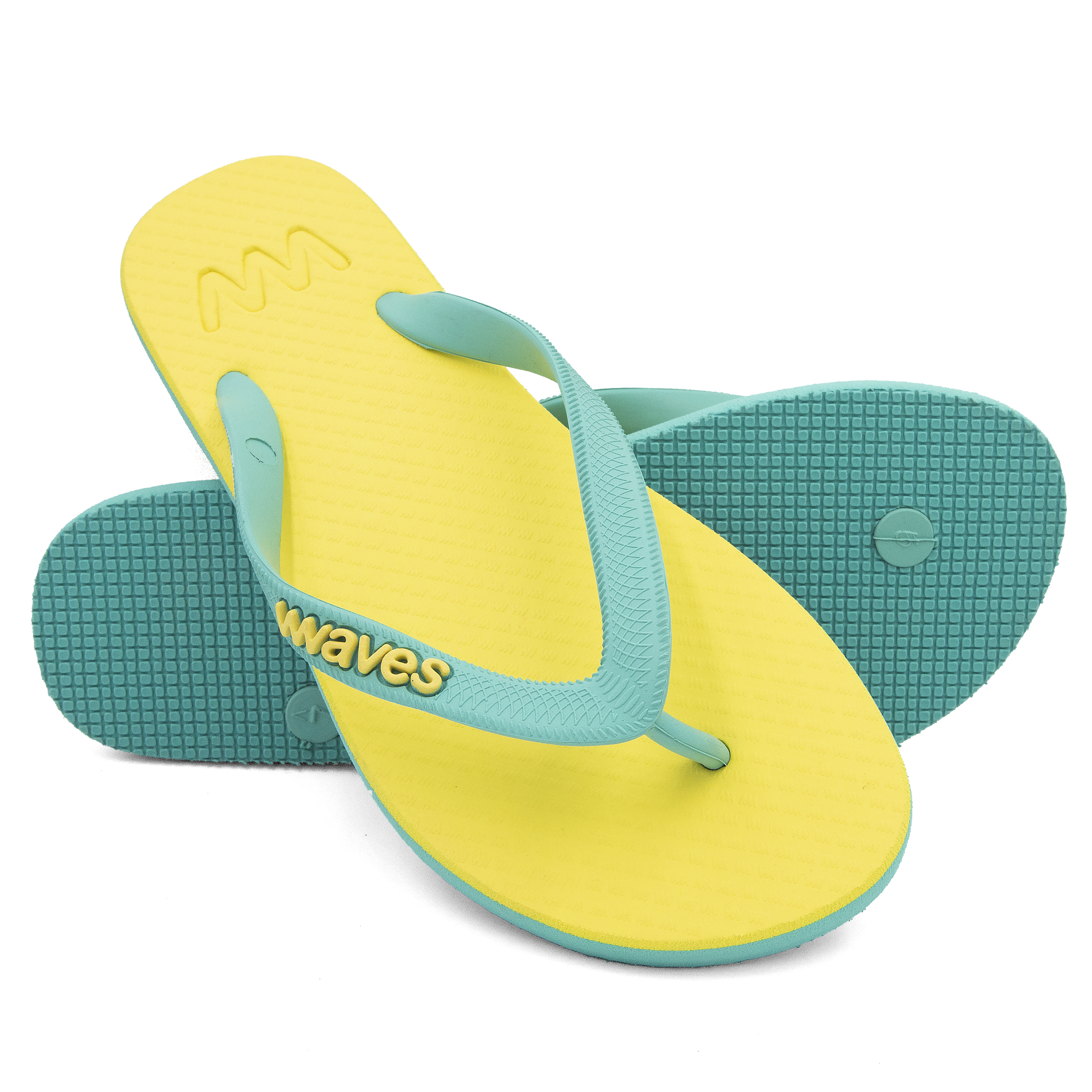 Yellow and Aqua Twofold Flip Flops, Women's – Waves Flip Flops